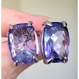Swarovski Crystal Earrings Tanzanite Purple Silver Clip Signed
